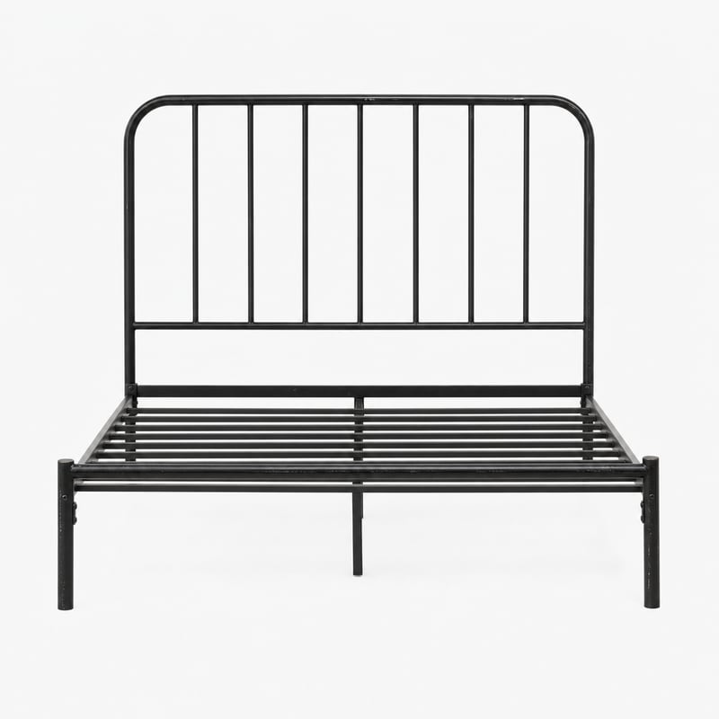 Čierny kovový rám postele 90x190 cm, jednolôžková posteľ s roštom, úložný priestor s výškou 35 cm, používaná, s ošúchanou farbou
