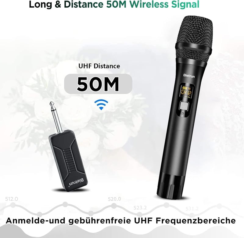 Bietrun UHF Fém Vezeték Nélküli Mikrofon 50m Hatótávval, Karaoke és Rendezvény Hangosításhoz