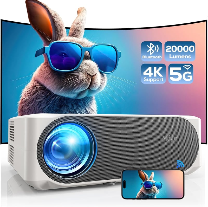 AKIYO O8 Full HD 1080P Projektor 20000 Lumen 5G WiFi Bluetooth 4K Támogatással, 300 Colos Kijelzővel és Porvédő Hálóval, TV Kompatibilis