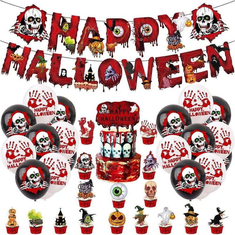 Jioenyue Halloween Parti Dekor Szett - Lufik, Zászlók és Füzér
