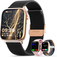 Ceas inteligent Elfofle 1.83" HD cu funcție de apelare, rezistent la apă IP67, măsurare SpO2, Negru-Auriu 1