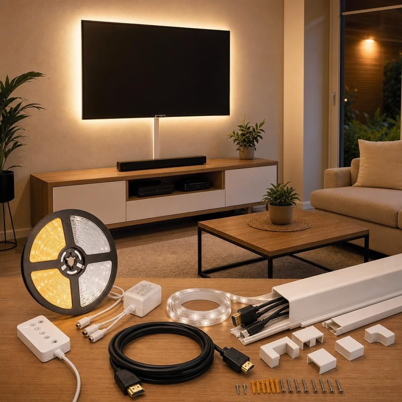 Set za uredan dnevni boravak: 10x kanalica (4m) + 5m HDMI kabel + 6m WiFi LED traka