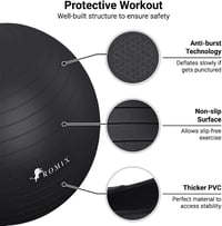 ROMIX Fitness labda 55-75cm - Fekete, pumpával, jógához, pilateshez, terhességhez 2