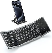 MoKo Összecsukható Bluetooth Billentyűzet - Vezeték Nélküli Francia AZERTY Érintőpaddal és Numerikus Billentyűzettel, 3 Eszközhöz, Újratölth 1