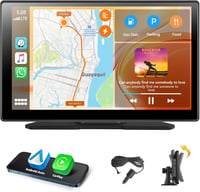 Podofo 9" IPS Autórádió Vezeték Nélküli Apple CarPlay & Android Auto Támogatással - Érintőképernyős Bluetooth Médialejátszó, FM, USB, AUX 1