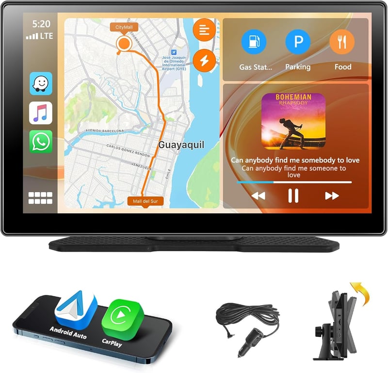 Podofo 9" IPS Autórádió Vezeték Nélküli Apple CarPlay & Android Auto Támogatással - Érintőképernyős Bluetooth Médialejátszó, FM, USB, AUX