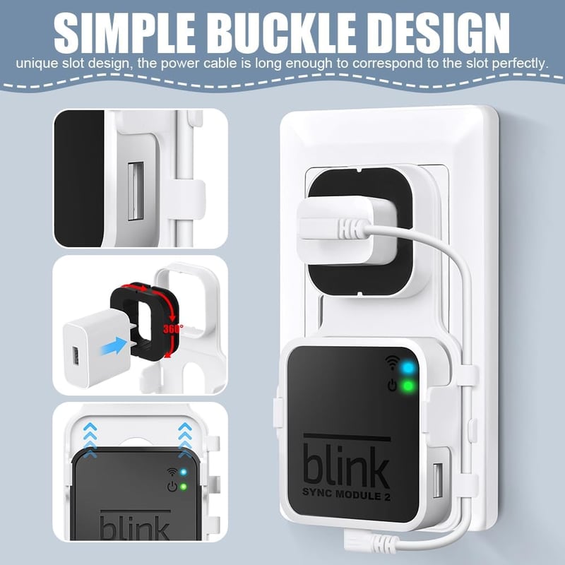 OFFCUP Fali Tartó Blink Sync Module 2-höz - Kábeltartó Konzol Blink Kamerarendszerhez, Szerszám Nélküli Rögzítés, Fehér