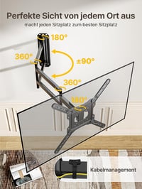 monTEK TV Fali Tartó 23-65 Colos Képernyőkhöz, 94 cm Kinyúlású Forgatható Dönthető Konzol, VESA 400x400mm, 35kg Teherbírás, Fekete 5