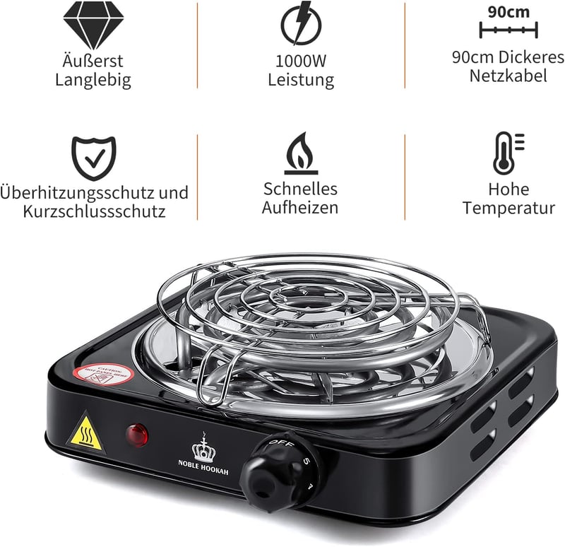Noble Hookah 1000W elektromos vízipipa szénizzító grillráccsal és csipesszel