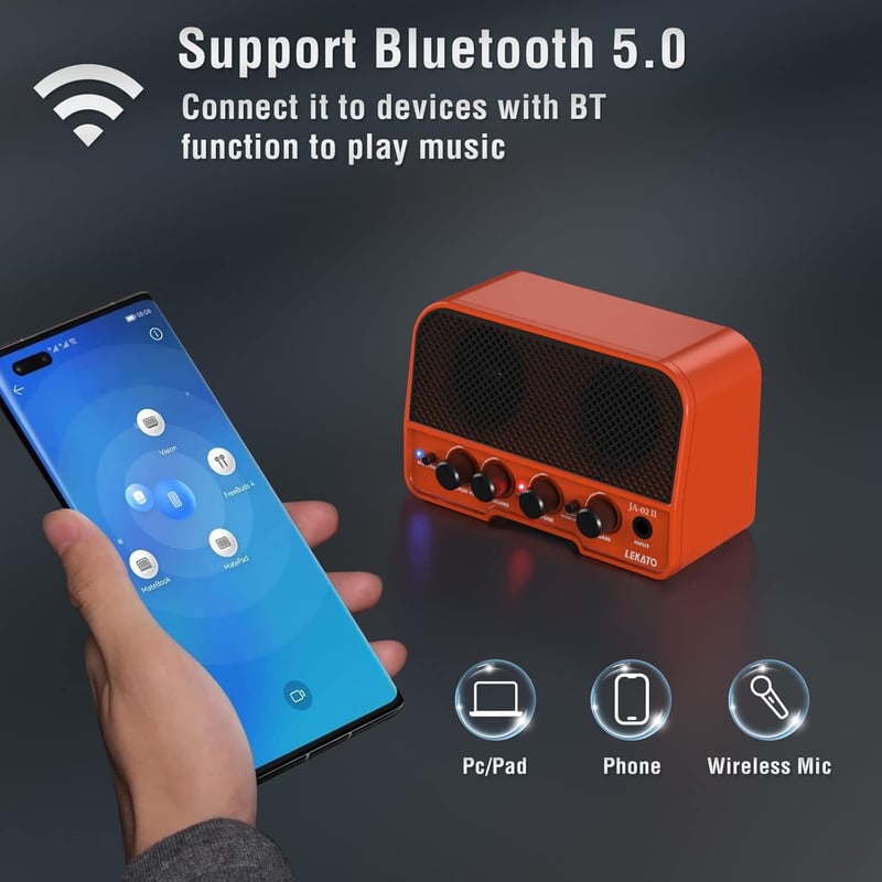 Lekato 10W Bluetooth E-gitár erősítő - Hordozható, újratölthető, 3 sávos EQ
