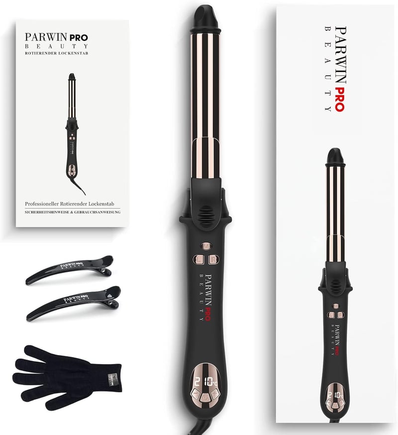 PARWIN PRO BEAUTY 360° Automata Forgó Hajgöndörítő 32mm - LCD Kijelzős Titán Bevonatú Hajformázó Nagy Göndör Fürtökhöz