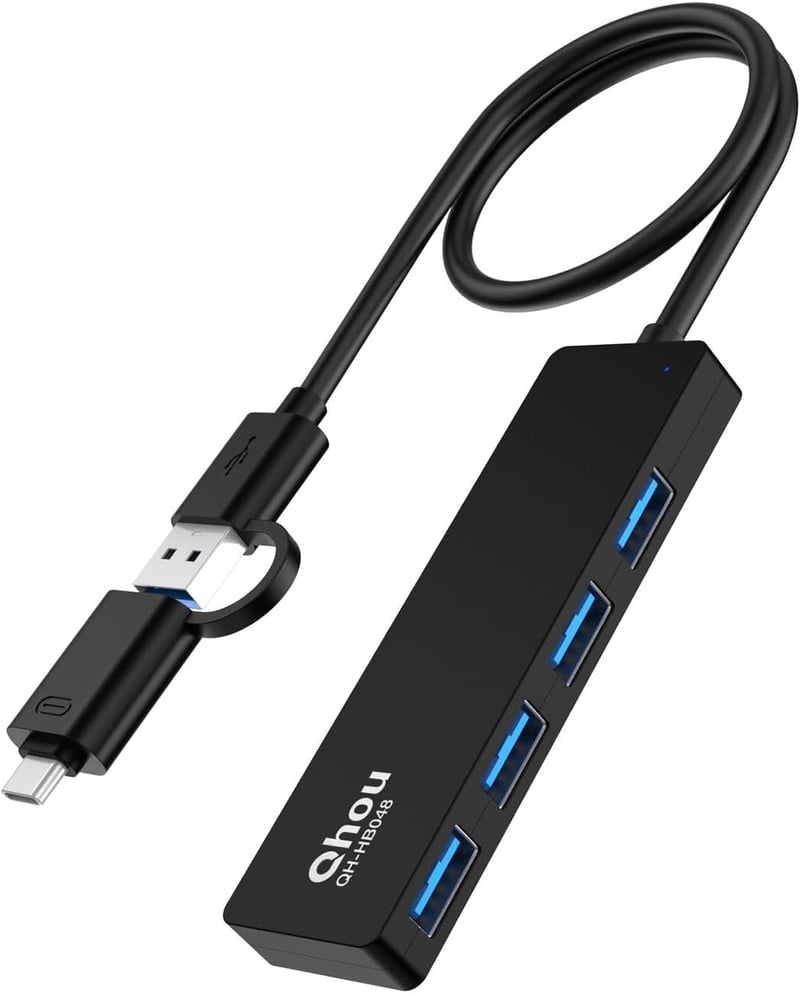 Qhou 4 Portos USB 3.0 Hub - Gyors Adatátvitel, USB-C Csatlakozás
