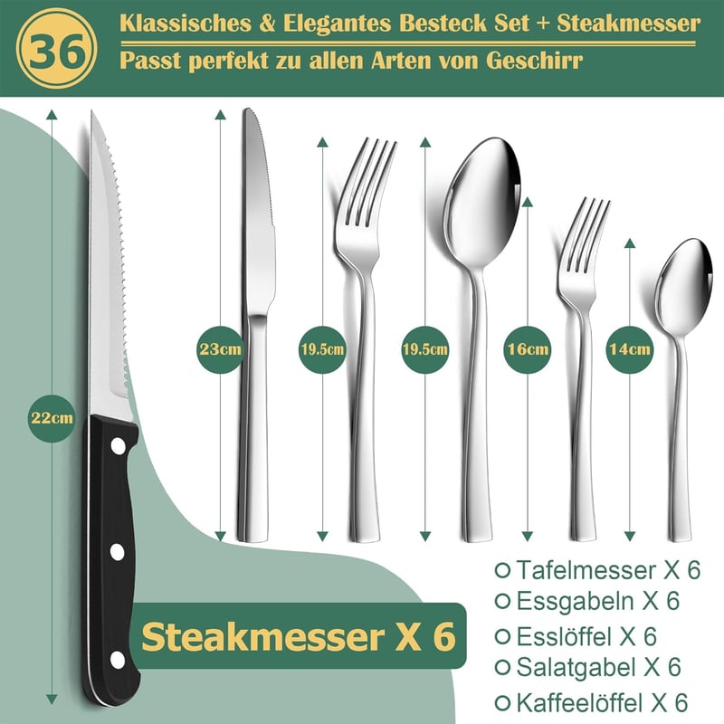 HaWare 72 részes rozsdamentes acél evőeszköz készlet steakkéssel, modern kalapált nyéllel, 12 személyes