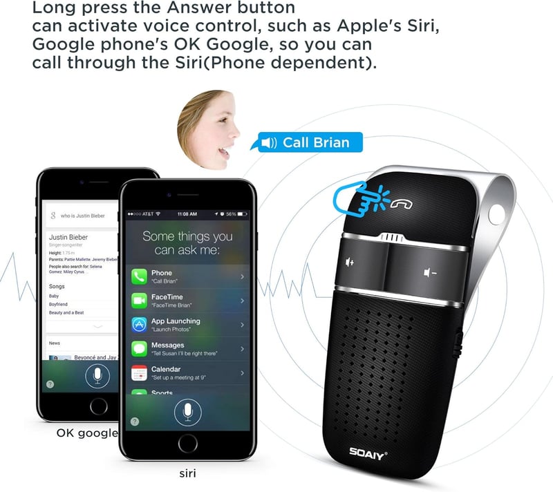 SOAIY S32 Bluetooth 5.0 Autós Kihangosító Napellenzőre, Automatikus Ki/Be