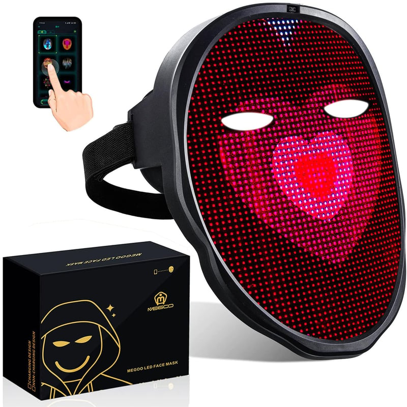 Megoo LED Maszk Bluetooth-szal, Programozható, Gesztus Vezérelhető - Farsangi, Halloween Partikra