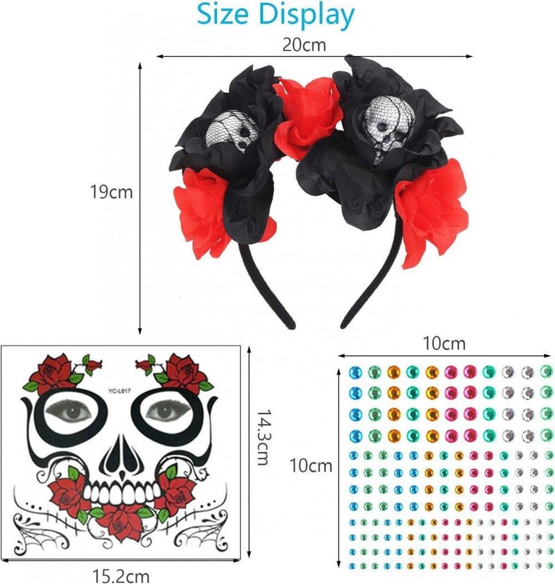 Halloween Szett: Fejpánt és Arc Tetoválás Strasszokkal - Unisex