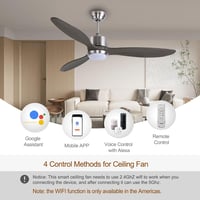 Ovlaim 132 cm Okos Mennyezeti Ventilátor Távirányítóval - Fa Lapátok, 6 Sebesség, App/Alexa Vezérlés, LED Világítás, Csendes DC Motor, Szürk 4