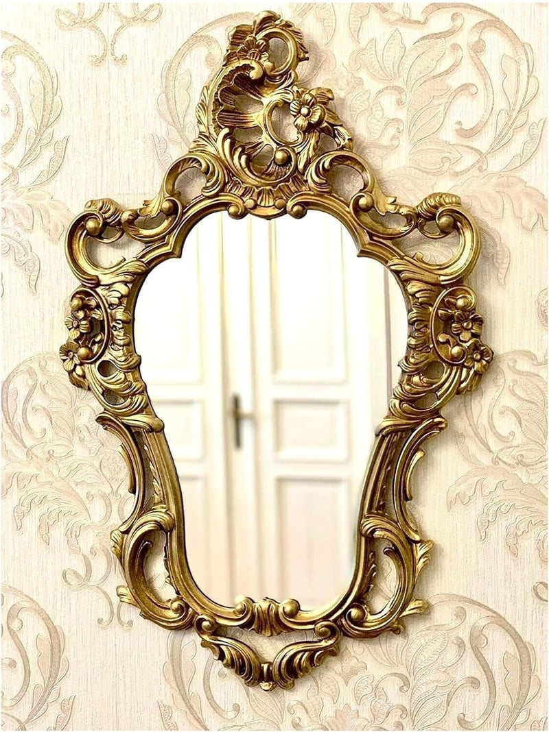 Lnxp Antik Barokk Fali Tükör - Arany Retro Dekoráció 50x76 cm - Időjárásálló Műanyag Kerettel - Elegáns Lakberendezési Elem