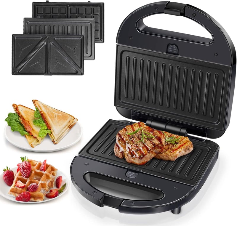 Aigostar 3 az 1-ben szendvicssütő: grill, gofrisütő, melegszendvics-készítő 750W