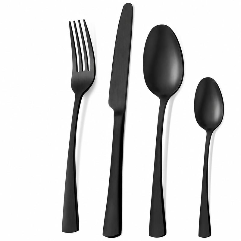 Set de tacâmuri Bestdin pentru 12 persoane, 60 de piese, oțel inoxidabil, negru mat, cuțite, furculițe, linguri — utilizat (stare: vezi a 2-a imagine)