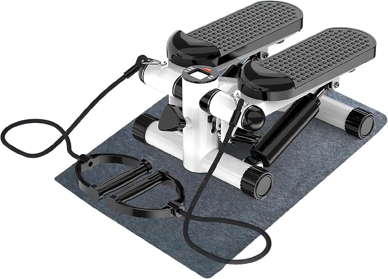 Aolawco Mini Stepper 100 kg Teherbírással, LCD Kijelzővel és Edzőkötelekkel - Otthoni Fitness Lépcsőző Gép Láb/Kar/Fenék Edzéshez, Fekete