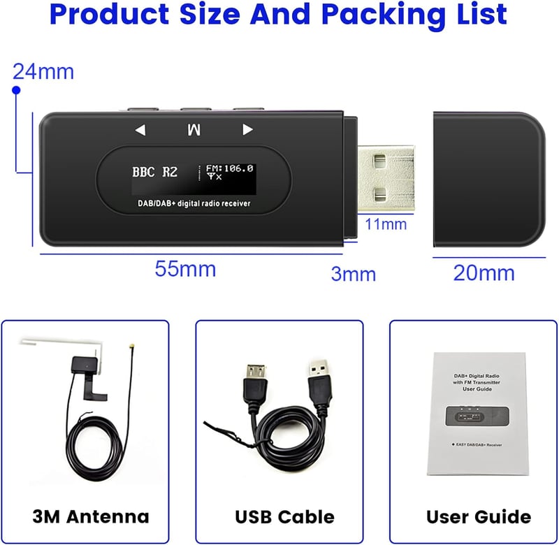 Hikity DAB+ autórádió vevő USB-vel és antennával - univerzális FM adapter