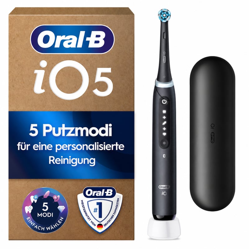 Periuță de dinți electrică Oral-B iO Series 5, Negru, Tehnologie oscilant-rotativă, Inteligentă — lipsește 1 capăt de periaj (stare: vezi poza a 2-a)