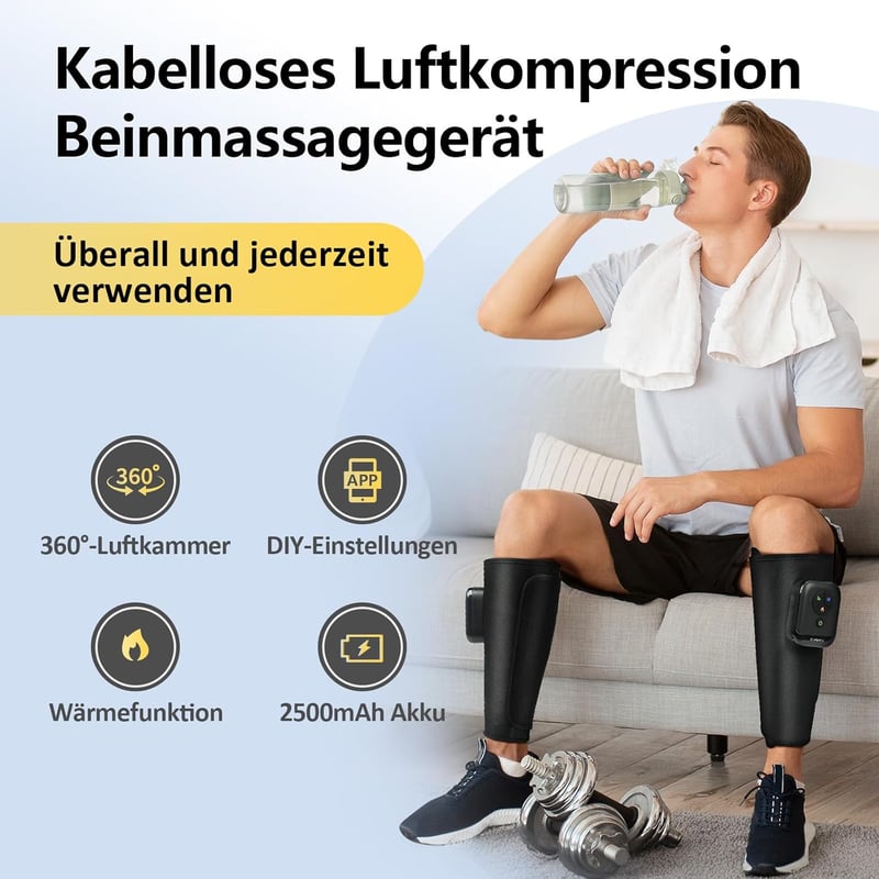 Comfytemp Vezeték Nélküli Lábmasszírozó - 2 db Légkompressziós Vádli Masszázs Fűtéssel, 60x33 cm, Alkalmazással Vezérelhető, 3 Órás Üzemidő