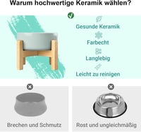 SPUNKYJUNKY Kerámia Emelt Etetőtál Szett Bambusz Állvánnyal Kutyáknak és Macskáknak - 850 ml Űrtartalmú Tálak, Világoszöld, Állítható Magass 3