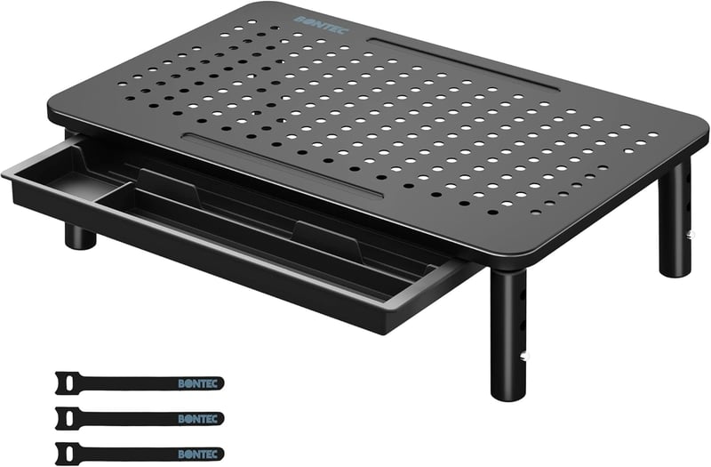 BONTEC Monitor Állvány - Ergonomikus Képernyőemelő, 36,8 x 23,1 cm, 1,18 kg, Stabil Asztali Tartó Számítógép Monitorhoz, Fekete