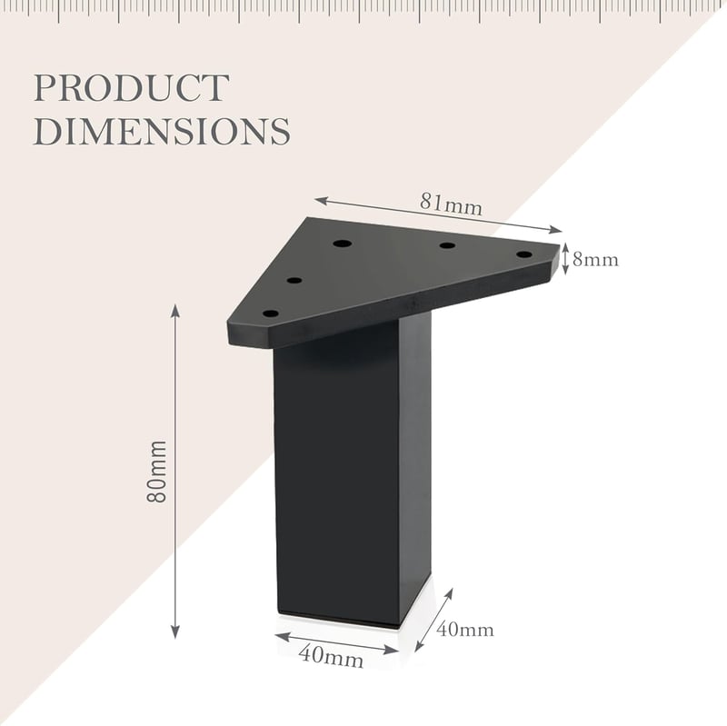 Kukicu Bútorlábak - 8 db Fekete Négyzet Profilú (40x40 mm) Bútorláb Szett - 8 cm Magas - Csavarokkal - Modern Stílusú - 200 kg Teherbírás
