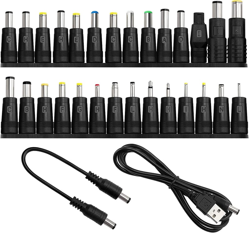 KUOQIY Univerzális DC Tápegység Adapter 5,5 x 2,1 mm Csatlakozóval, 2 Kábellel - HP Dell ASUS Lenovo Acer Laptopokhoz Kompatibilis