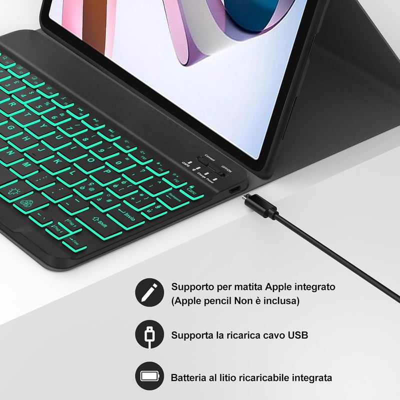 Xiaomi Redmi Pad 10.61 Bluetooth billentyűzetes tok - Levehető, háttérvilágítású, QWERTY, fekete