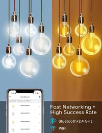 Aigostar E27 LED okos vintage izzó, 6W, G80 gömb, Alexa és Google Home kompatibilis, állítható fényerő 5
