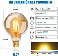 Edison stílusú EXTRASTAR 8W-os E27 vintage LED izzó, G80 gömb 3