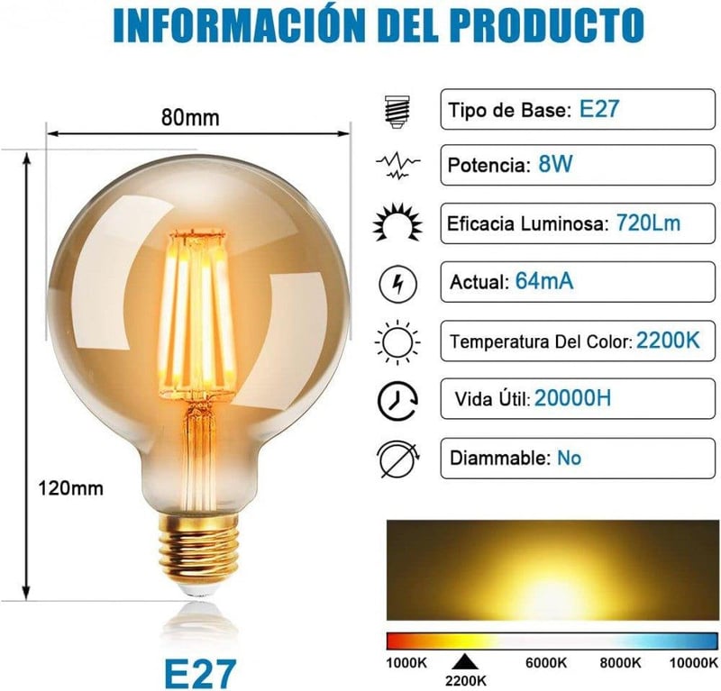 Edison stílusú EXTRASTAR 8W-os E27 vintage LED izzó, G80 gömb
