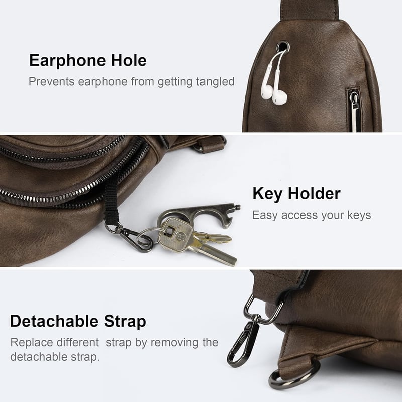 VONAL Női Mellkas Táska - Sötétbarna Stílusos Crossbody Válltáska Széles Pánttal