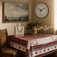 Vintage dekor set: zidna slika + tihi sat + flanel stolnjak + porculanska kasica + 10x svijećnjak 1