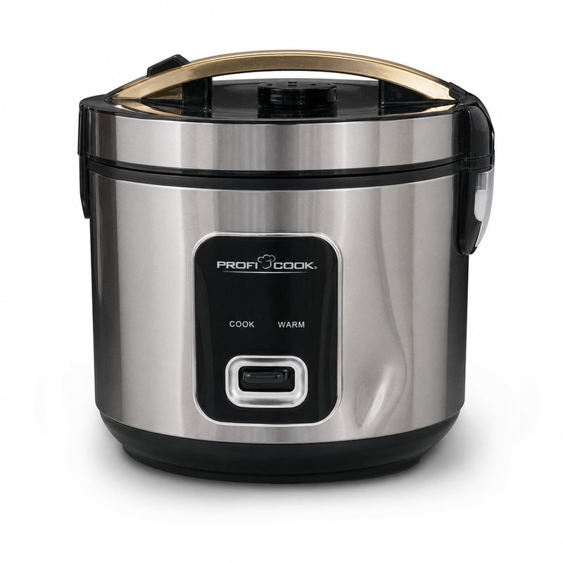 Aparat de gătit orez ProfiCook PC RK 1285 pentru 3 kg de orez, cu strat antiaderent — prezintă o ușoară lovitură în partea din față (produs resigilat/outlet)