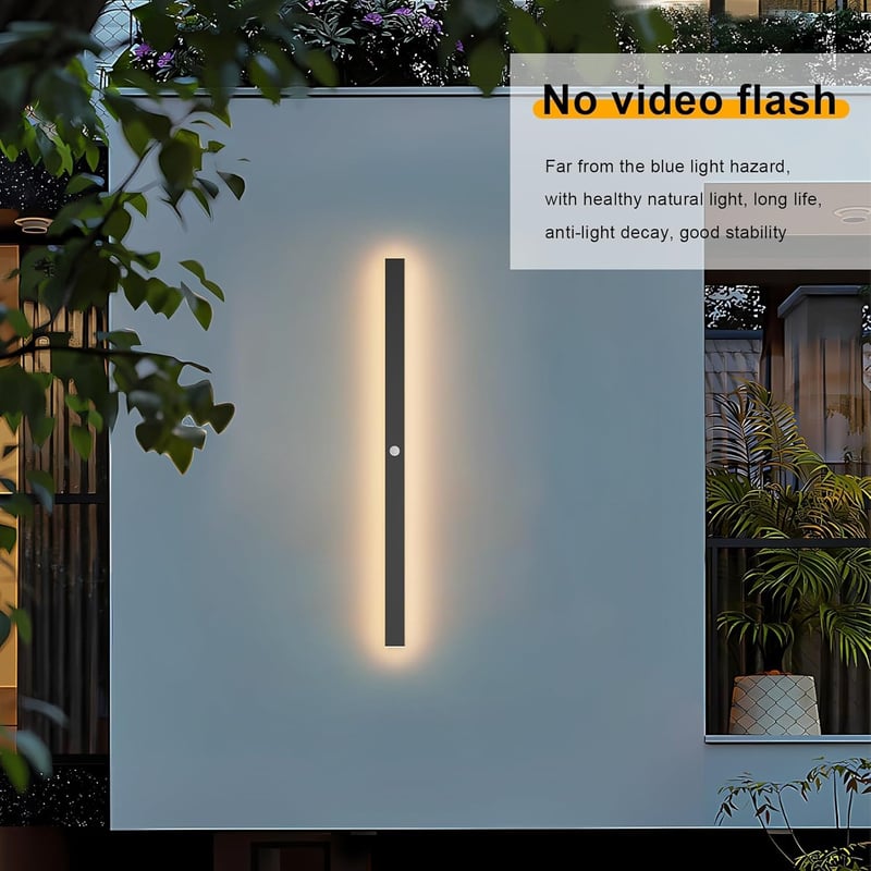 K-Bright 100 cm-es Kültéri LED Fali Lámpa Mozgásérzékelővel - IP65 Vízálló Fekete Modern Világítás Kerthez, Garázshoz, 3000K Meleg Fehér Fén