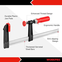 WORKPRO F-szorító készlet, 2 részes, erős csúsztatható asztalos szorítók, 200mm (8") és 300mm (12"), fekete, 272 kg szorítóerő 6