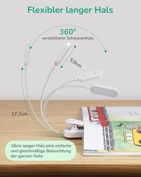 EDISHINE USB Tölthető Olvasólámpa Csipesszel - 3 Színmódú LED Könyvlámpa, Folyamatosan Szabályozható, Szembarát Fény Ágyhoz, Autóhoz 4