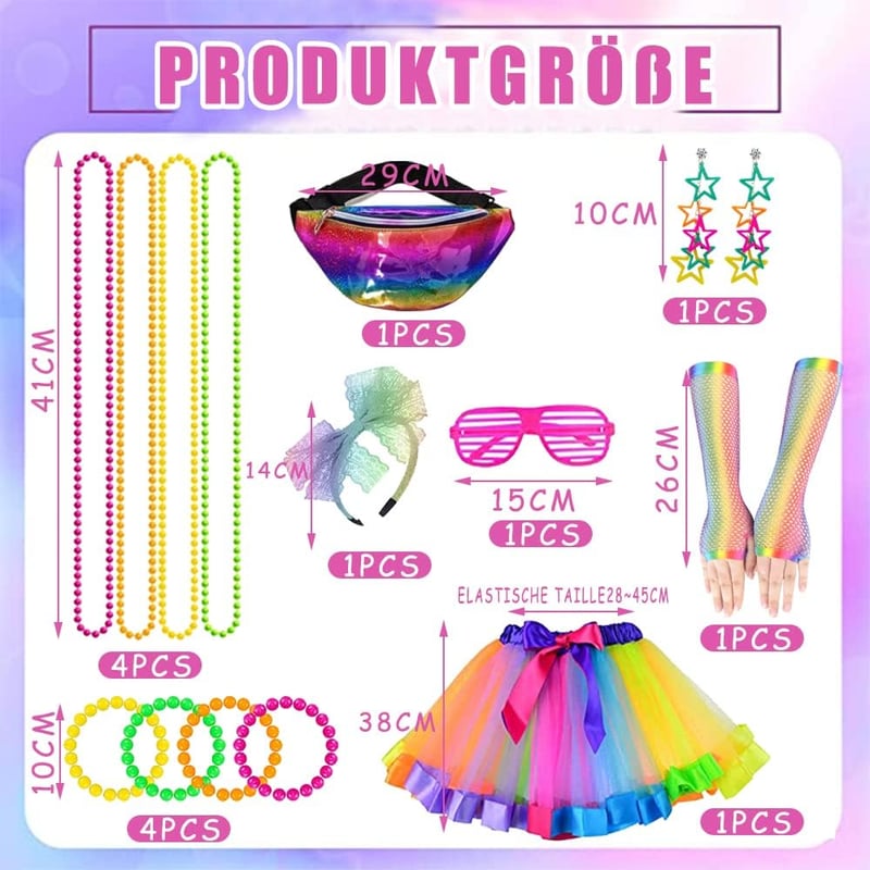 80-as évek retro szett nőknek - Neon nyaklánc, övtáska, fejpánt, 6 részes