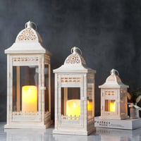 JHY DESIGN 3 db-os Gyertyalámpás Szett - 51/37/24 cm Fém Függő Lámpások Üvegbetéttel - Krémfehér Kerti Gyertyatartó Beltéri/Kültéri Dekoráci 1