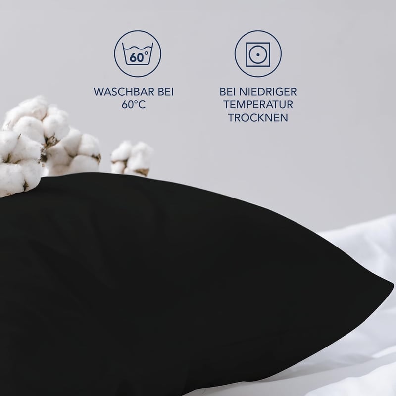 Dreamzie Párnahuzat Szett, 30 x 50 cm, 2 db Fekete Jersey Pamut, 150 g/m², Hipoallergén, Tartós, Géppel Mosható