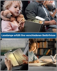 DEWENWILS Tölthető Olvasólámpa Csipesszel - USB-s Könyvlámpa Állítható Fényerővel, Meleg Fehér Fény, Kompakt Könnyű Kialakítás, Tökéletes Aj 8