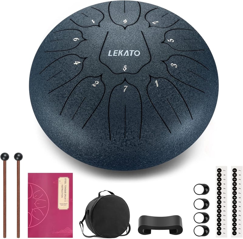 LEKATO 11 hangos acél nyelvdob 25,4 cm D-dúr meditációs hangszer sötétkék - 10 inch (D) 11 notes, navy blue