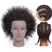 RUISIMEI Afro Gyakorló Babafej 100% Valódi Hajjal - Fodrász Oktatófej Afro-Amerikai Hajstílushoz, Fonáshoz, Asztali Rögzítővel 1