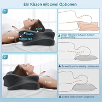 DONAMA Memory Foam Ergonomikus Nyakpárna - Oldal, Hát és Hason Alvóknak, Légáteresztő Huzattal, 2 Magassági Szinttel, Sötétszürke 4