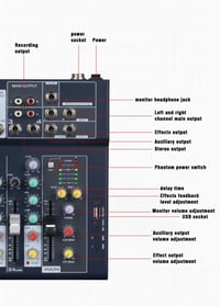 Weymic F7 Professzionális Keverőpult 7 Csatornával - USB Audio Interfész, Sztereó Hangszínszabályzó DJ, Színpad, Karaoke Használatra 7